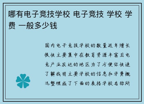 哪有电子竞技学校 电子竞技 学校 学费 一般多少钱